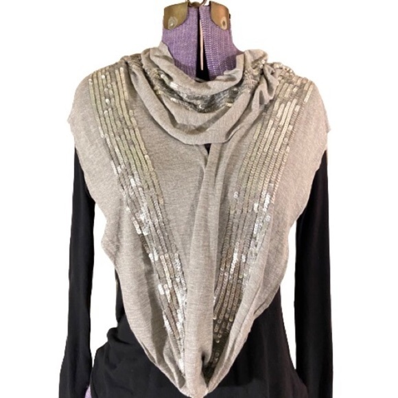🦄 Cejon Accessories 2 Skinny Sequin Infinity Scarfs Gray Silver Brown Gold - Picture 2 of 12